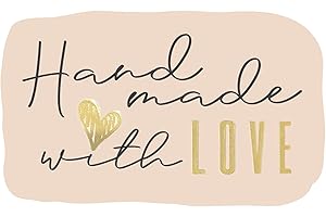 EASYKART LABELS 300 Handmade with Love Stickers in Sheets | 1.75" x 2.75" Special Cut Size | Typical Shape Design with Gold Foil and Light Peach Background | Highly Recommended for Small Business Owners (1 Pack)