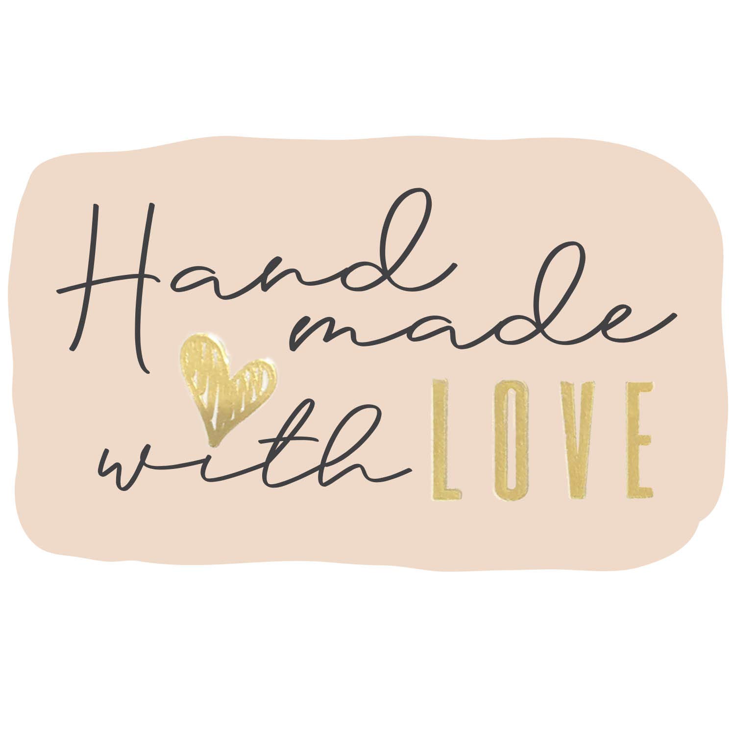 Photo 1 of 300 Handmade with Love Stickers in Sheets | 1.75" x 2.75" Special Cut Size | Typical Shape Design with Gold Foil and Light Peach Background | Highly Recommended for Small Business Owners (1 Pack)