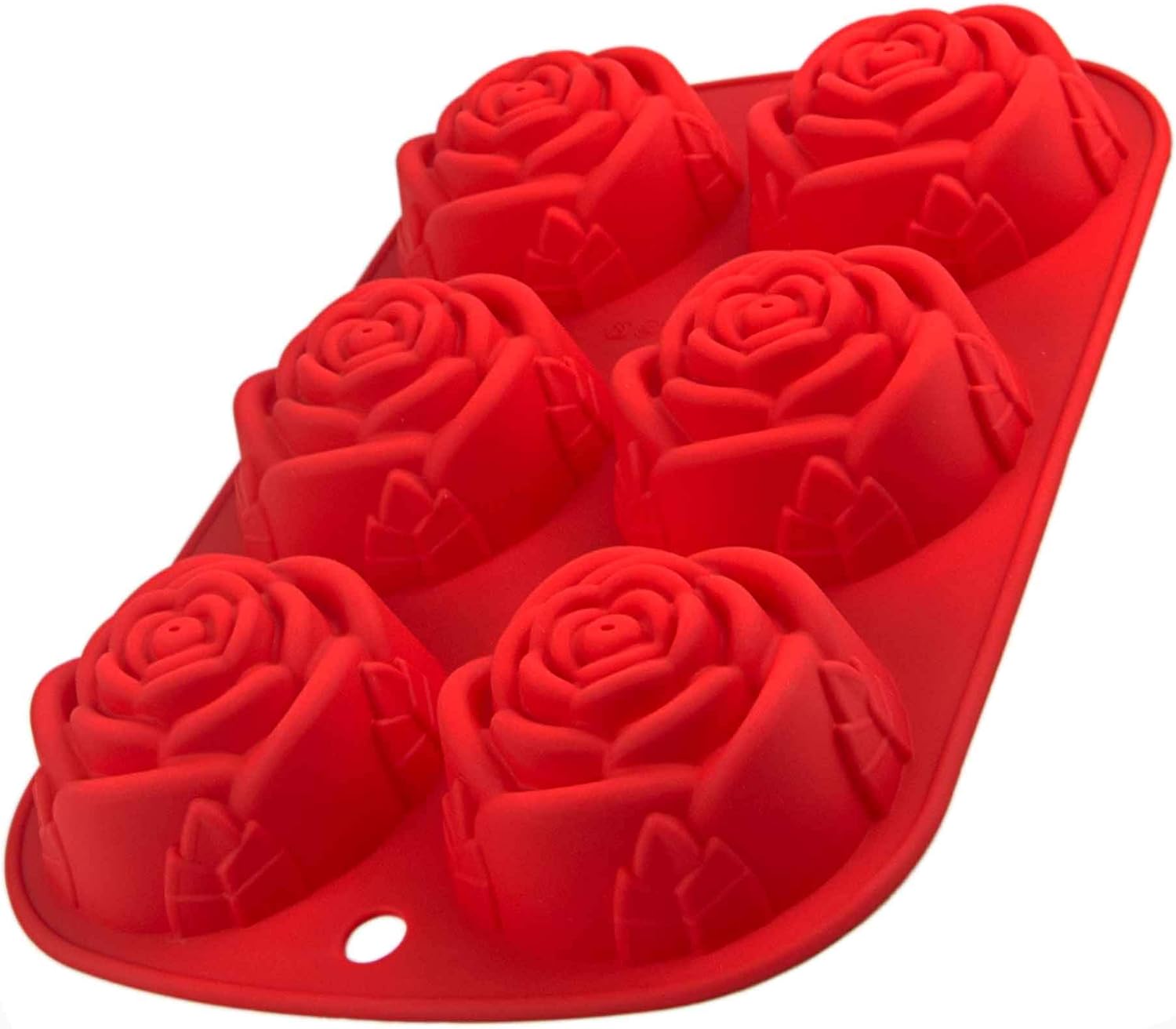 Silikonform mit Rosen, 6 Blumen, Muffinform, Backform für Muffins, 24,5 x 16 x 3,5cm, Cupcake, riesige Eiswürfel, Bowle, Valentinstag, Liebe, Hochzeit, Farbe: Rot