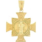 Solid 10k Yellow Gold St. Benedict of Nursia Maltese Cross Charm Pendant (0.97")