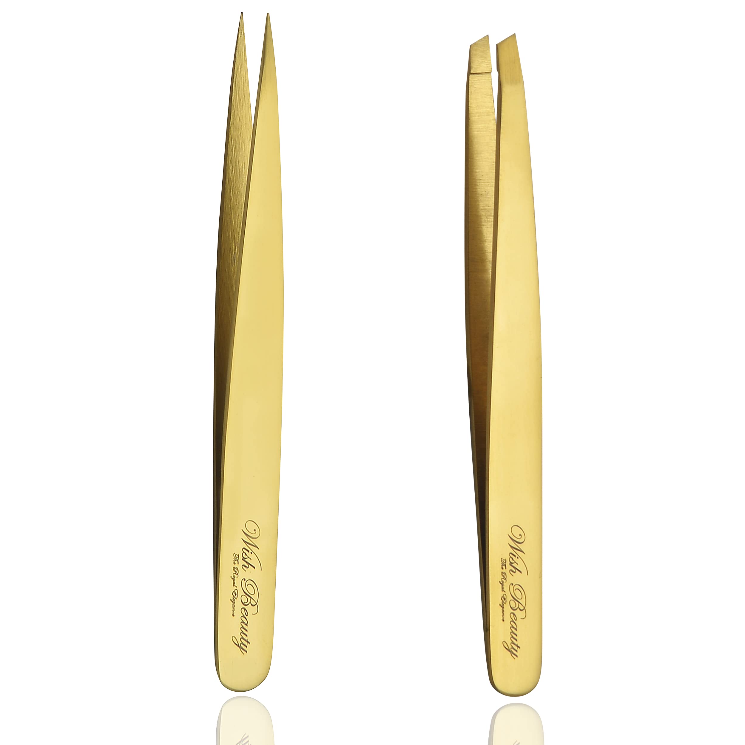 Wishbeauty Tweezer Pointed and Slant Pointed Eyebrow Tweezers for Women & Men - 2pc Precision Tweezers for Eyebrows, Facial Hair & Ingrown Hair Removal - Stainless Steel