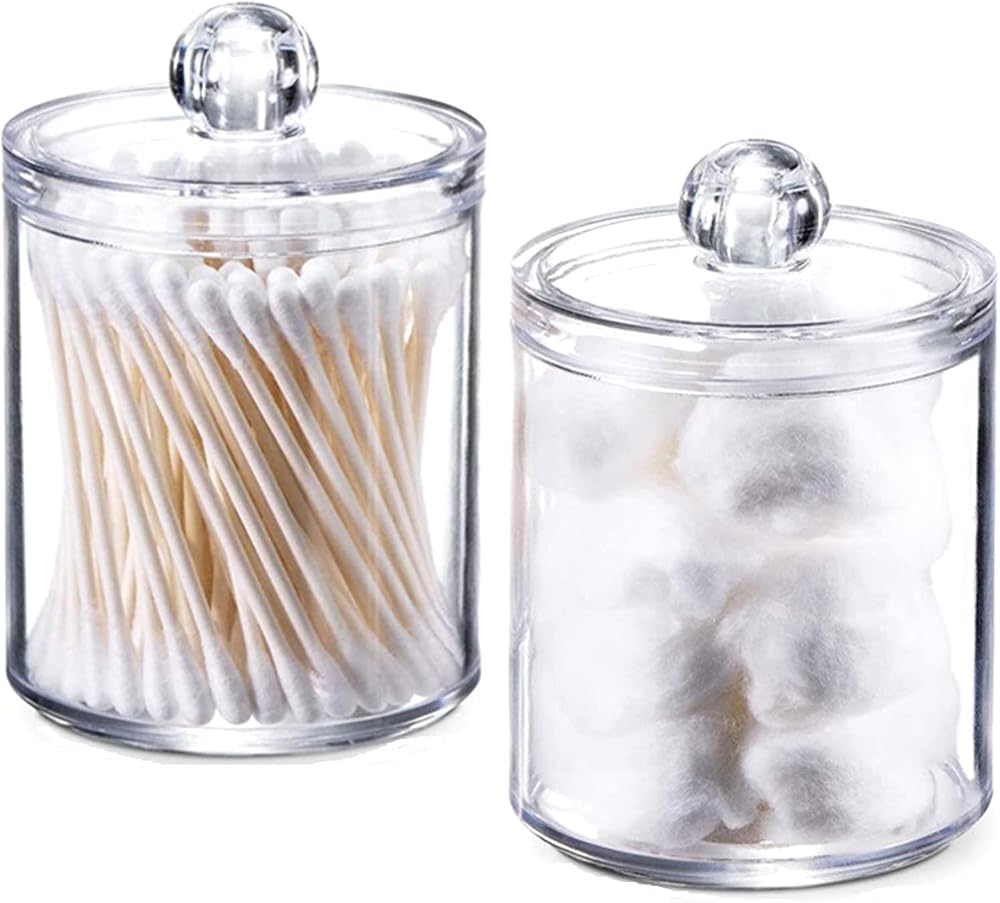 Hwtcjx Cotton Pad Holder Dispenser 2 Pack with Lids PS Material Bathroom
