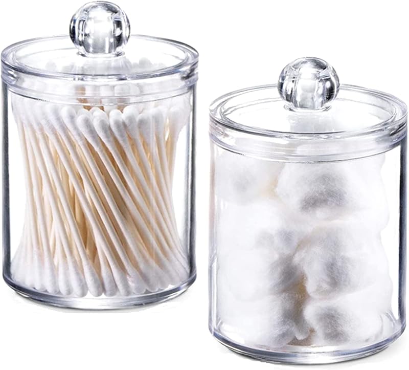 Hwtcjx Cotton Pad Holder Dispenser 2 Pack with Lids PS Material Bathroom