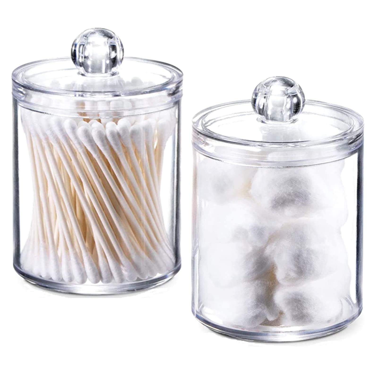 Hwtcjx 2 PCS Cotton Bud Holder, Bathroom Jars, Cotton Pad Holder with Lids, Cotton Buds Holder Dispenser for Cotton Ball, Swab, Round Pads, Floss, Bathroom Canister Storage Organization (C)