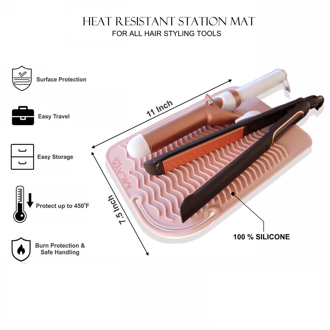 Professional Silicone Heat Resistant Styling Station Mat for All Hair Irons, Curling Iron, Straightener Pad, Iron Flat Hair, Waver, Hair Styling Tools Appliances Hair Dryer Salon Tools Rose Gold Blush : Beauty