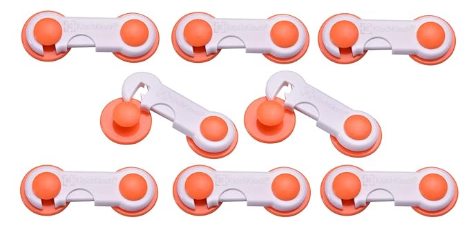 KitschKitsch Baby Safety Plastic Cabinet Locks (Gen 2 - Orange 8 Piece) 10 cm x 4 cm x 1.5 cm