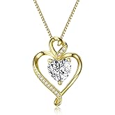 Heart Necklaces for Women 925 Sterling Silver Pendant Necklace Rose Gold Plated White Gold/14K Gold Plated Love Necklace for Her Girlfriend Wife Valentines Day Birthday Women Jewelry 18"+2"