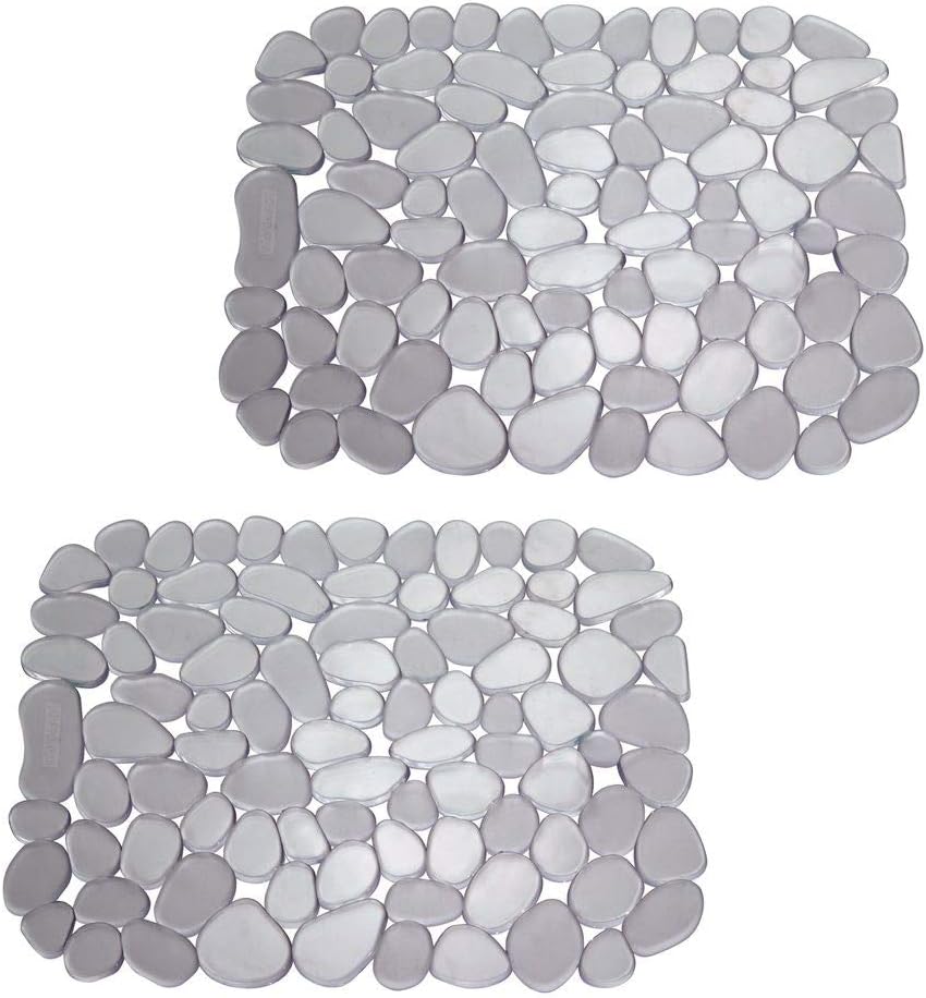 mDesign Juego de 2 protectores de fregadero – Alfombrillas escurreplatos de PVC – Protectores de plástico recortables para evitar arañazos en el fregadero – Diseño de guijarros – gris grafito