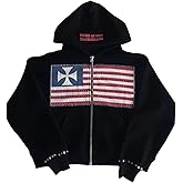 XPONNI Y2k Zip Up Hoodie Unisex Oversized Graphic Sweatshirts Grunge Jacket 2000s Emo Outfit Rapper Hip Pop Streetwear