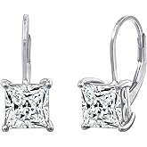 Amazon Essentials Sterling Silver Princess Cut Leverback Drop Earrings made with Infinite Elements Cubic Zirconia
