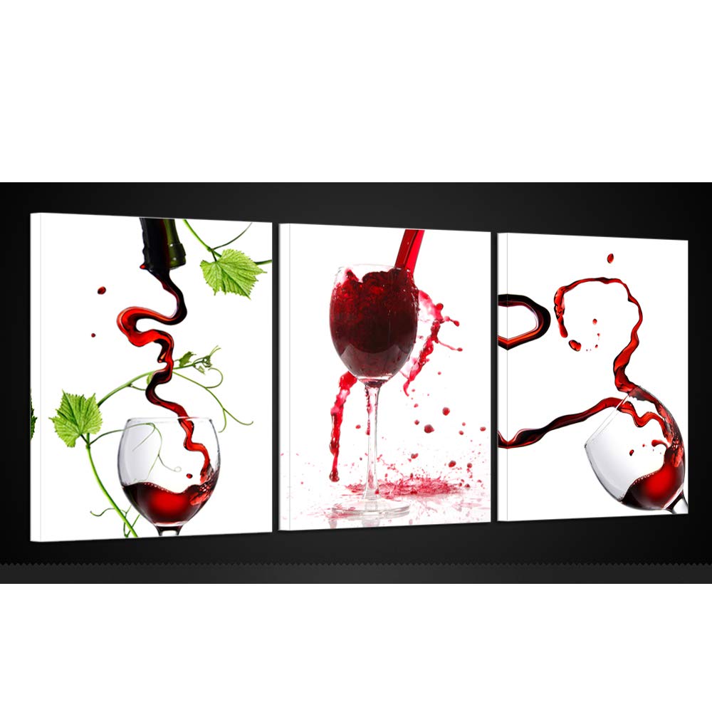 Kreative Arts - Large Red Wine Glasses Canvas Art Picture Painting on Canvas Print with Framed Modern Home Decorations Wall Art Set of 3 Each is 16x20inch