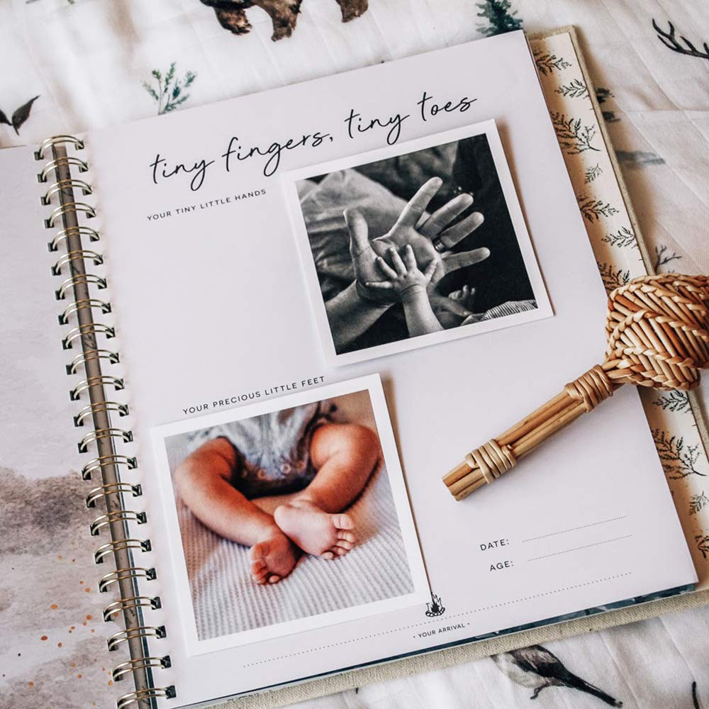 Unisex Baby Memory Book | Minimalist Baby First Year Keepsake for Milestones | Baby Books First Year Memory Book | Simple Baby Scrapbook for Boy Girl Milestones | 60 Pages Natural Linen Wild - Peachly : Baby