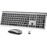 Wireless Keyboard and Mouse Combo, Ergonomic 110 Keys Full-Size Computer Keyboards, Silent Click & 3-Level DPI Slim Mice, 60-