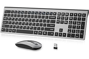 Wireless Keyboard and Mouse Combo, Ergonomic 110 Keys Full-Size Computer Keyboards, Silent Click & 3-Level DPI Slim Mice, 60-