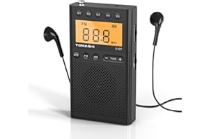 TOMASHI Portable Radio, Small Radio with Loud Speaker, Headphone Jack, LCD Screen, Battery Powered