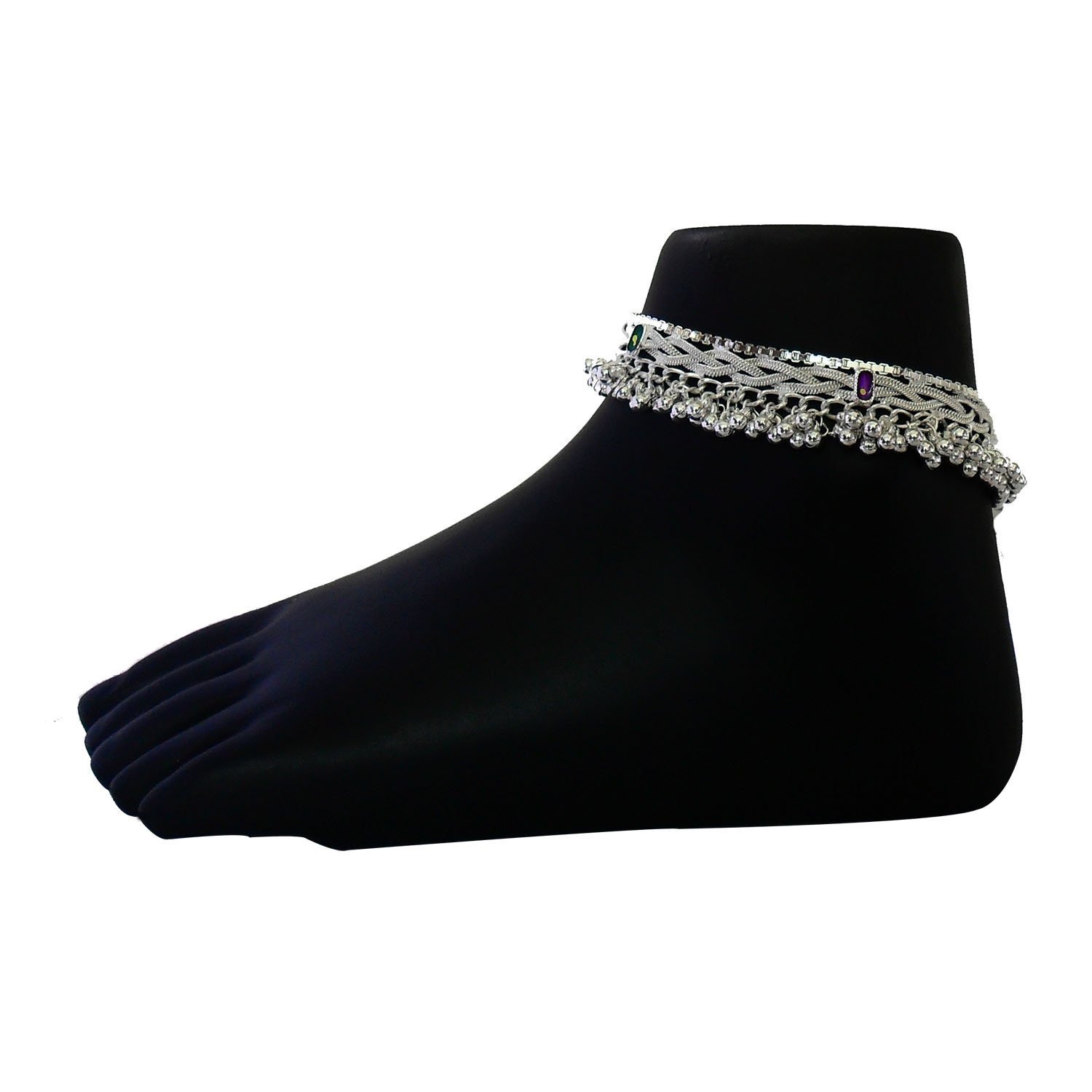 charms beads studded silver anklet for women/girls &hellip;