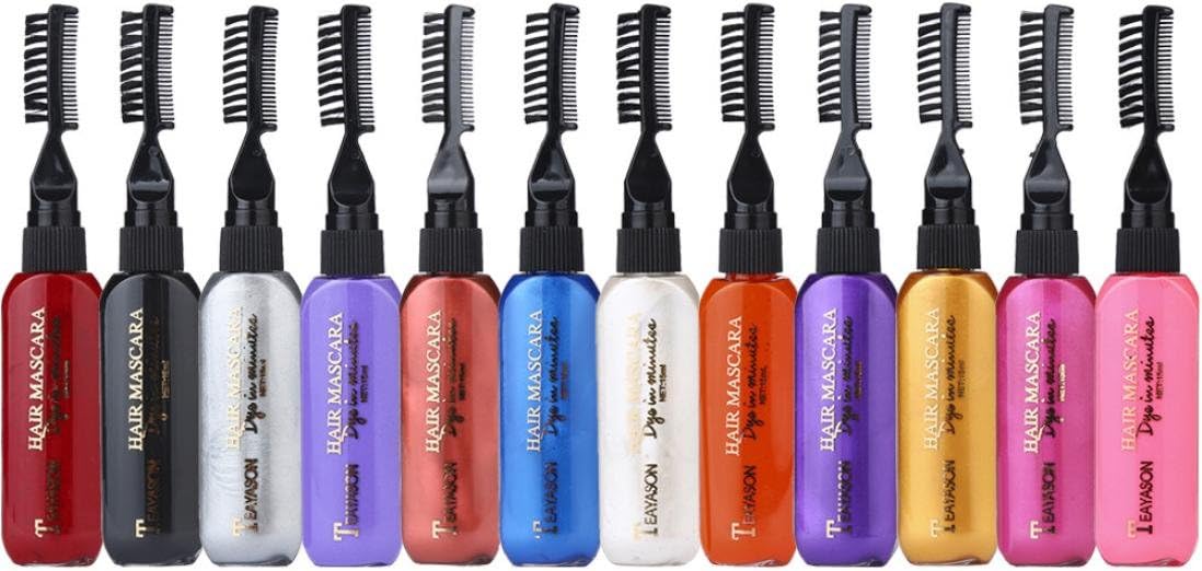Hair Dye Mascara,PLOT 13 Colors Temporary Hair Dye Mascara Hair Dye Cream Non-toxic DIY Hair Dye Pen (Pink)