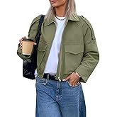 Tankaneo Womens Cropped Casual Jackets Zip Up Lightweight Utility Anorak Coat Military Safari Short Jacket with Pockets