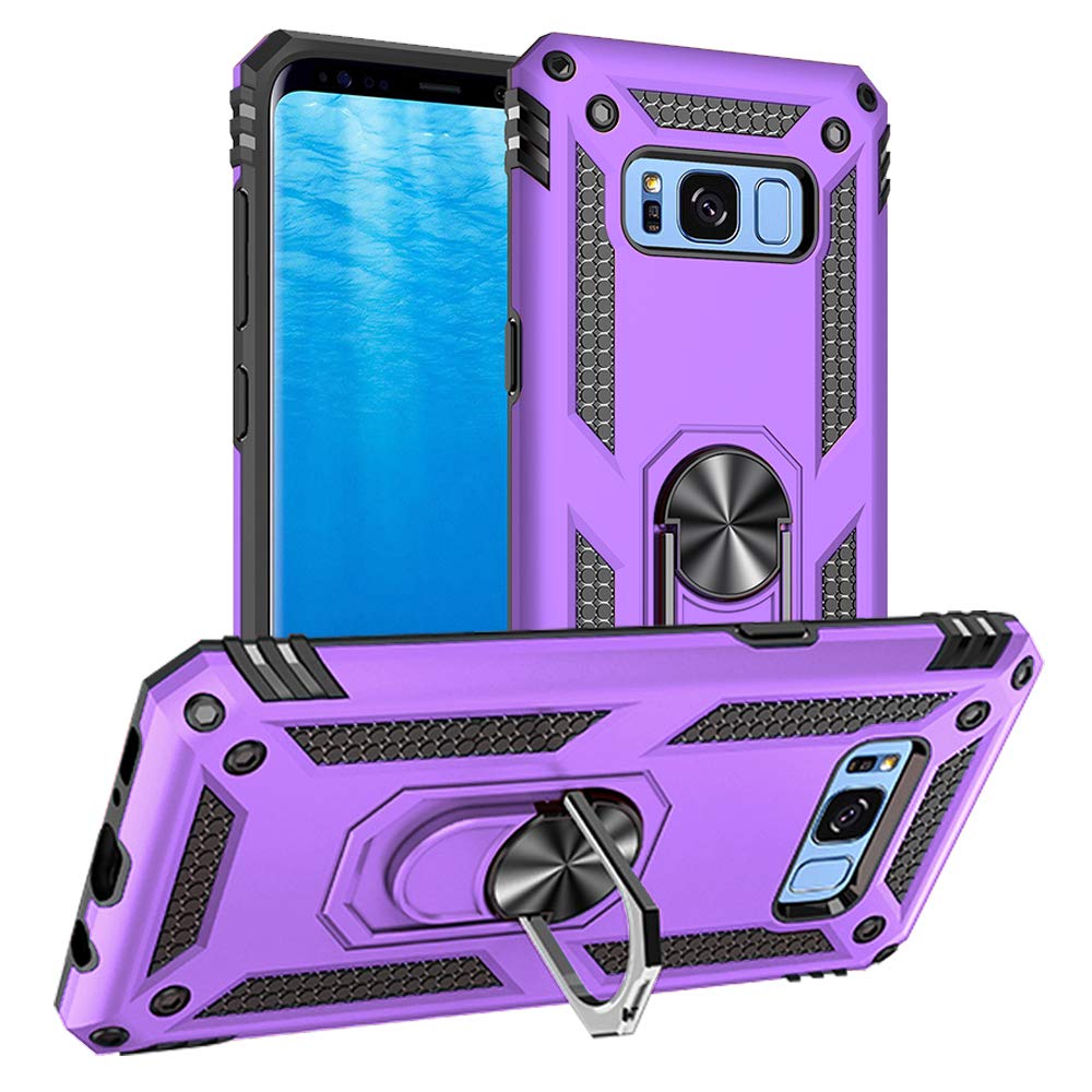 Yiakeng Samsung S8 Phone Case, S8 Phone Case, Silicone Shockproof Military Grade Protective Phone Cover with Ring Kickstand for Samsung S8 Case (Purple) โ image 1