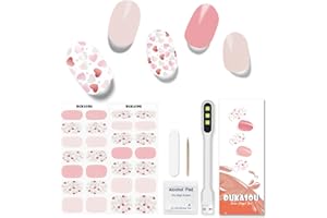 DUKASOU Semi Cured Gel Nail Strips, 28pcs Naked Powder Gel Nail Strips with UV Light,Gel Nail Stickers Full Nail Wraps for Women Girls Kids Diy, Includes Prep Pads, Nail File & Wood Stick