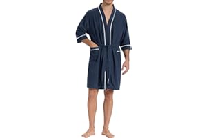 SIORO Men's Waffle Knit Robe for Summer, Short Lightweight Bathrobe with Pockets and Kimono, 3/4 Sleeves Loungewear for Spa