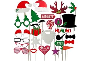 BinaryABC Christmas Party Photo Booth Props for Party Decoration (28PCS)