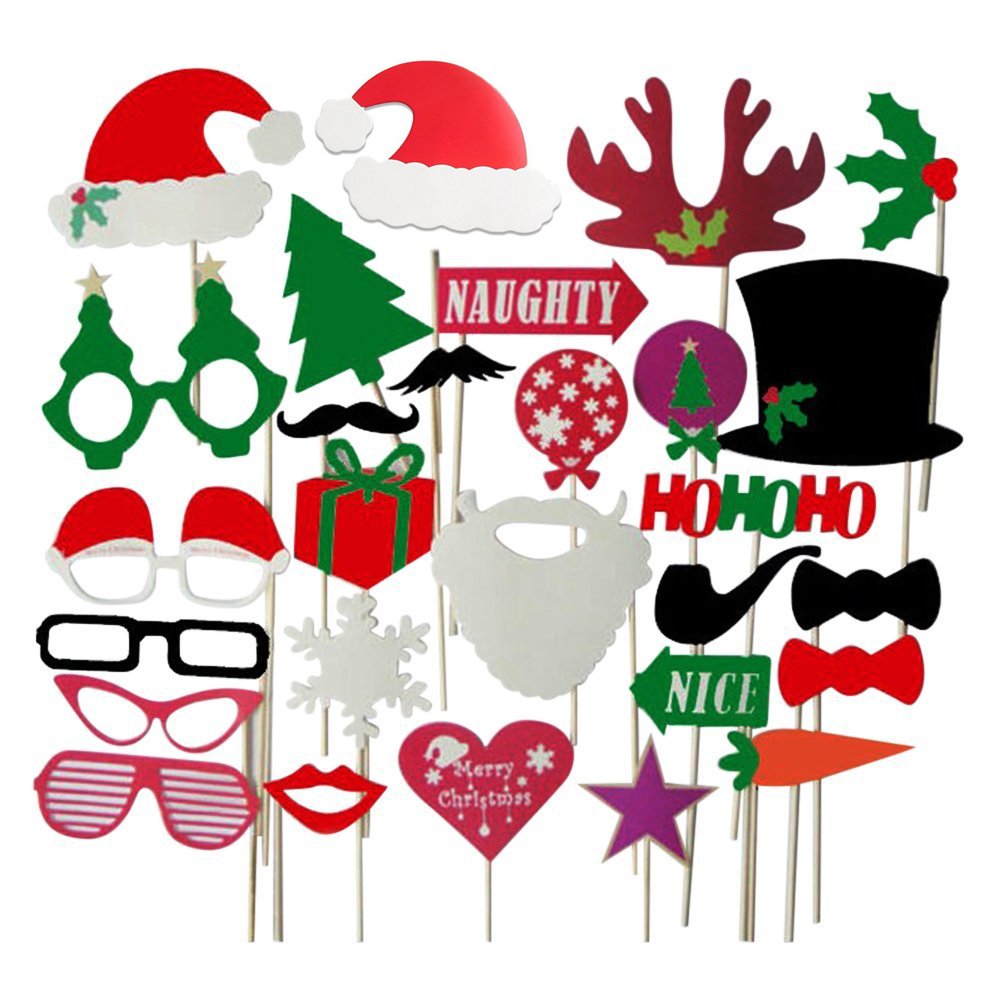 BinaryABC Christmas Party Photo Booth Props for Party Decoration (28PCS)