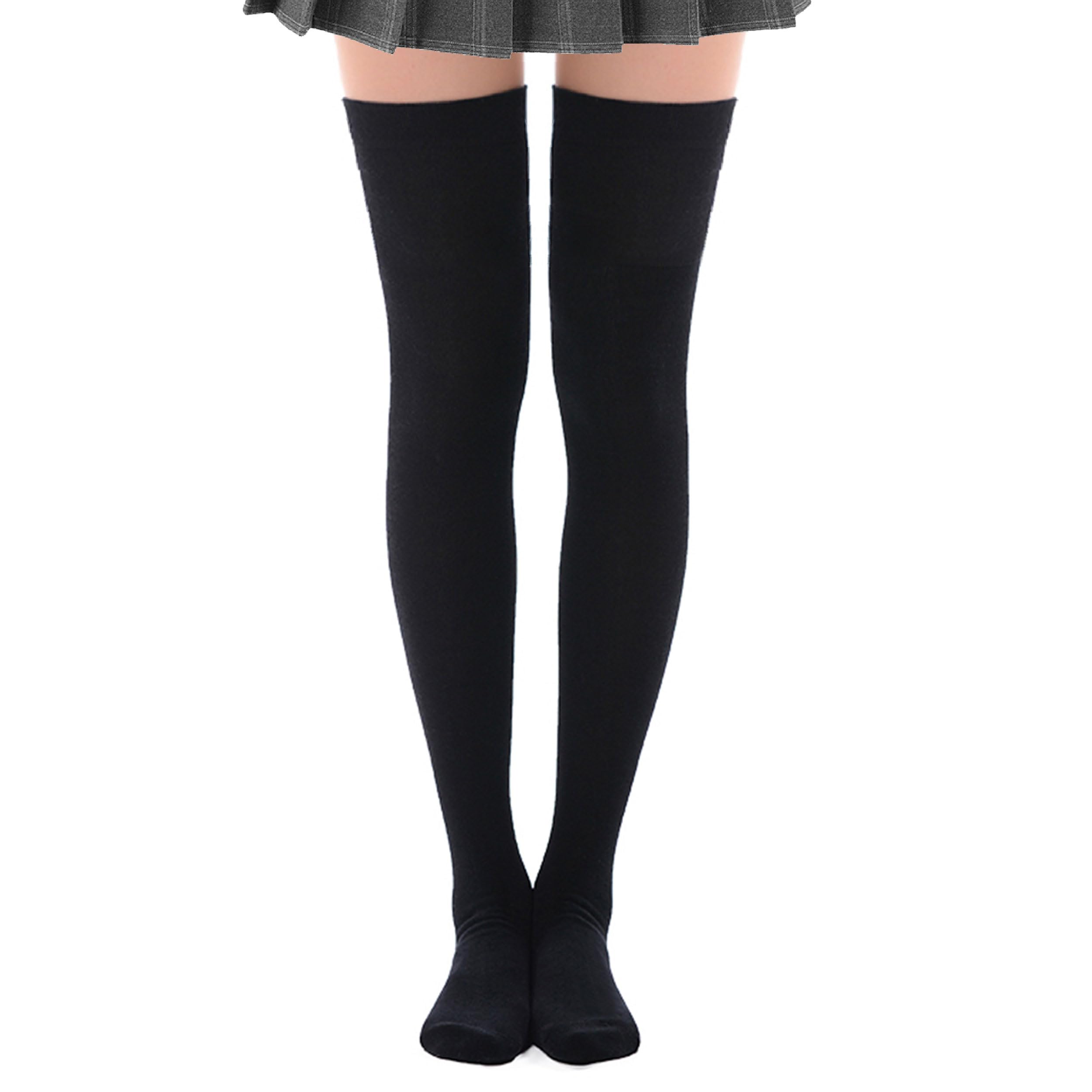 Photo 1 of MK MEIKAN Thigh High Socks - Long Thigh High Stockings for Women, Knee High Leg Warmers Boots Socks for Cosplay (Black, 1 Pair)