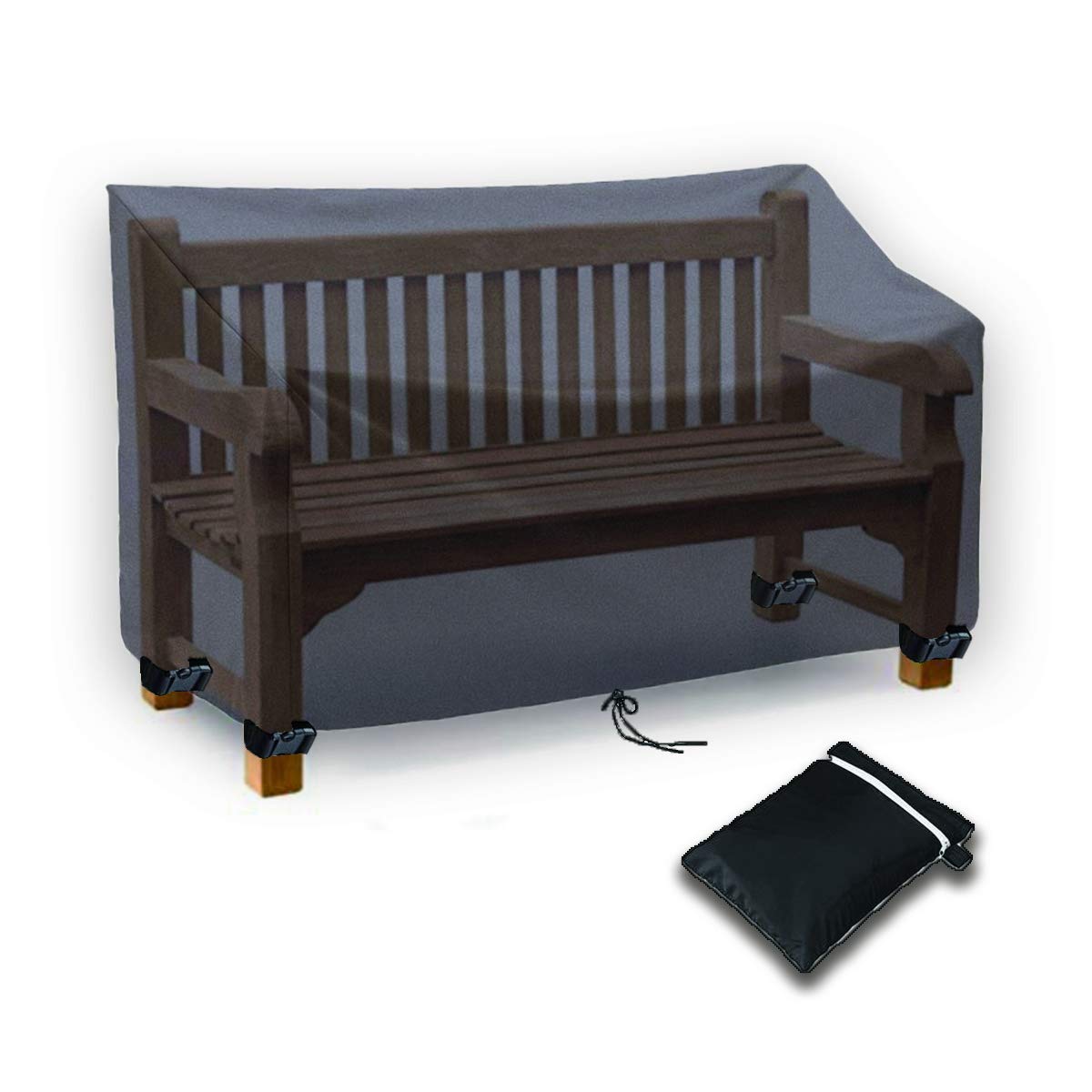 Enzeno 4 Seat Garden Bench Covers Waterproof,Outdoor Bench Cover Windproof Patio Garden Seat Covers 164x66x63/89cm