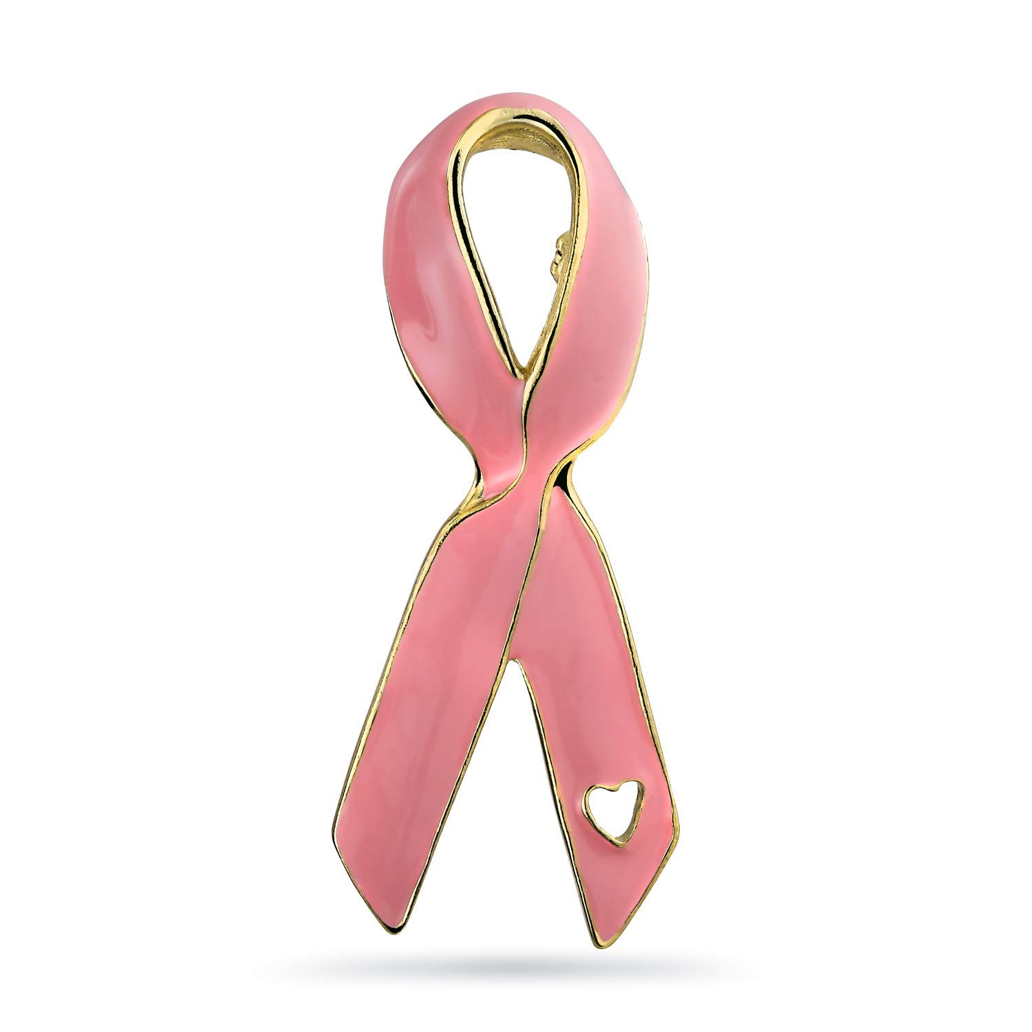 Prevention and Awareness Pink Ribbon Breast Cancer Survivor Brooch Pin Open Heart Enamel Gold Plated Inspirational Accessory for Women