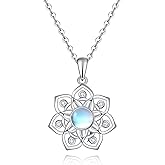 Fryneauy Lotus Yoga Chakra Moonstone Pendant Necklace S925 Sterling Silver Necklace Yoga Gifts for Sister Daughter Women