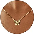GUOKE 14K Gold Plated Dainty Butterfly Baseball Crown Compass Shell Starfish Airplane Bird Heart Lightning Leaf Turtle Horse Cherry Paperclip Bow Necklace Simple Jewelry