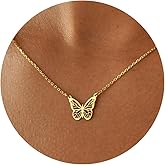 GUOKE 14K Gold Plated Dainty Pendant Butterfly Bead Boot Bee Baseball Flower Compass Airplane Heart Hummingbird Tree Necklace Simple Jewelry Gift for Women