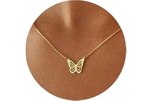 GUOKE 14K Gold Plated Dainty Pendant Butterfly Bead Boot Bee Baseball Flower Compass Airplane Hummingbird Tree Necklace Simple Jewelry Gift for Women