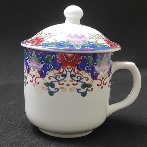 Buy Traditional Tibetan Printed Tea Cup with Lid (Set of 6) White and