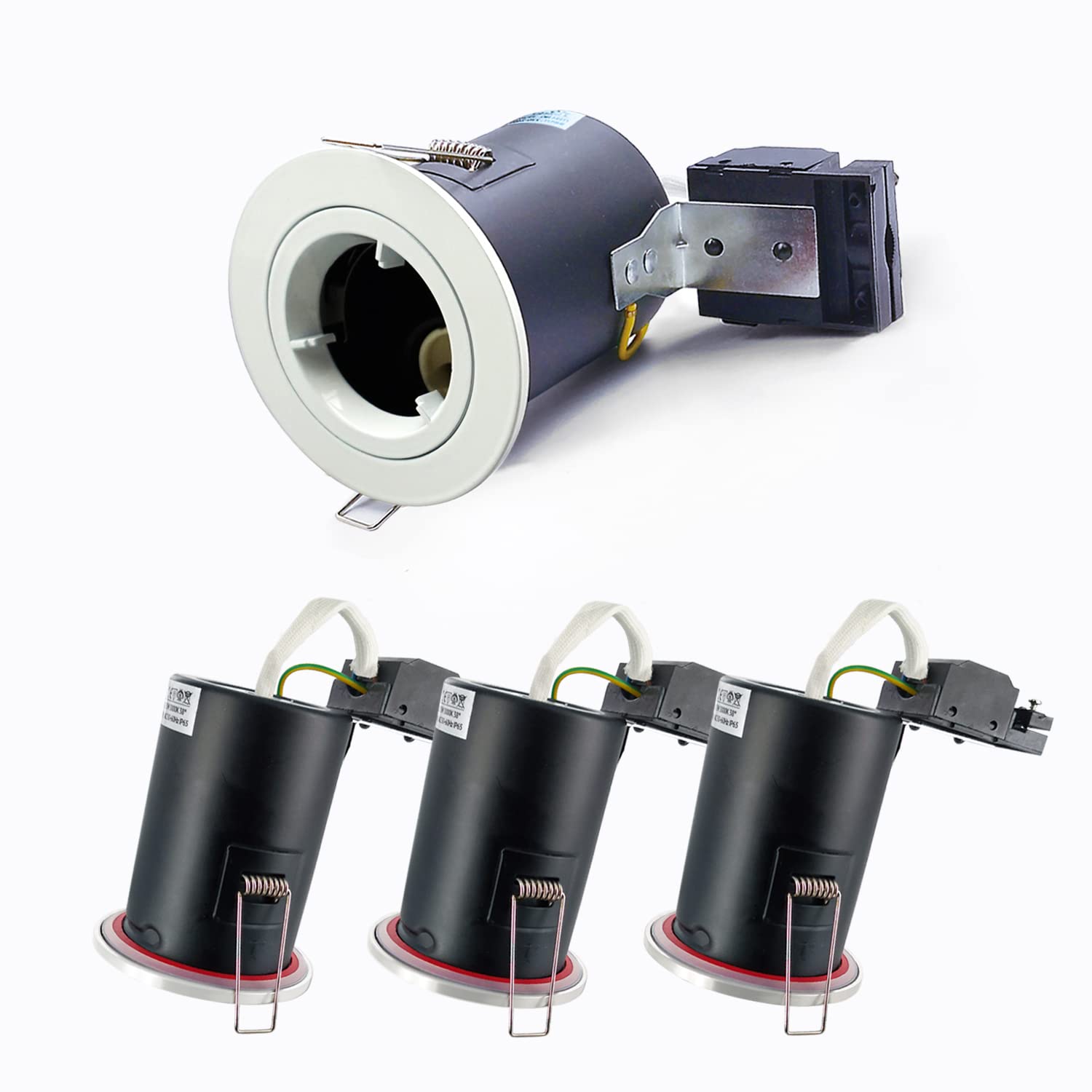 4XSweier 90 Minutes Fire Rated GU10 LED Recessed Spotlight,White Ceiling Light，Complete with GU10 lampholder Junction Boxm, IP20 Downlight.(Not Including Bulb)