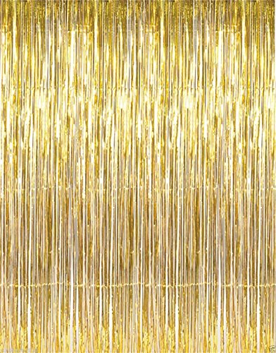 Jocon SF8107 Metallic Foil Fringe Curtain for Wedding Prom Birthday Party Wall Decoration Background (1 Pack, Golden)