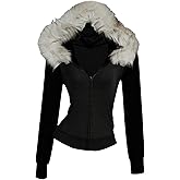 WDIRARA Women's Fuzzy Zip Up Hooded Jacket Faux Fur Long Sleeve Hoodie Sweatshirt