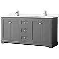 Avery 72 Inch Double Bathroom Vanity in Dark Gray, White Cultured Marble Countertop, Undermount Square Sinks, No Mirror