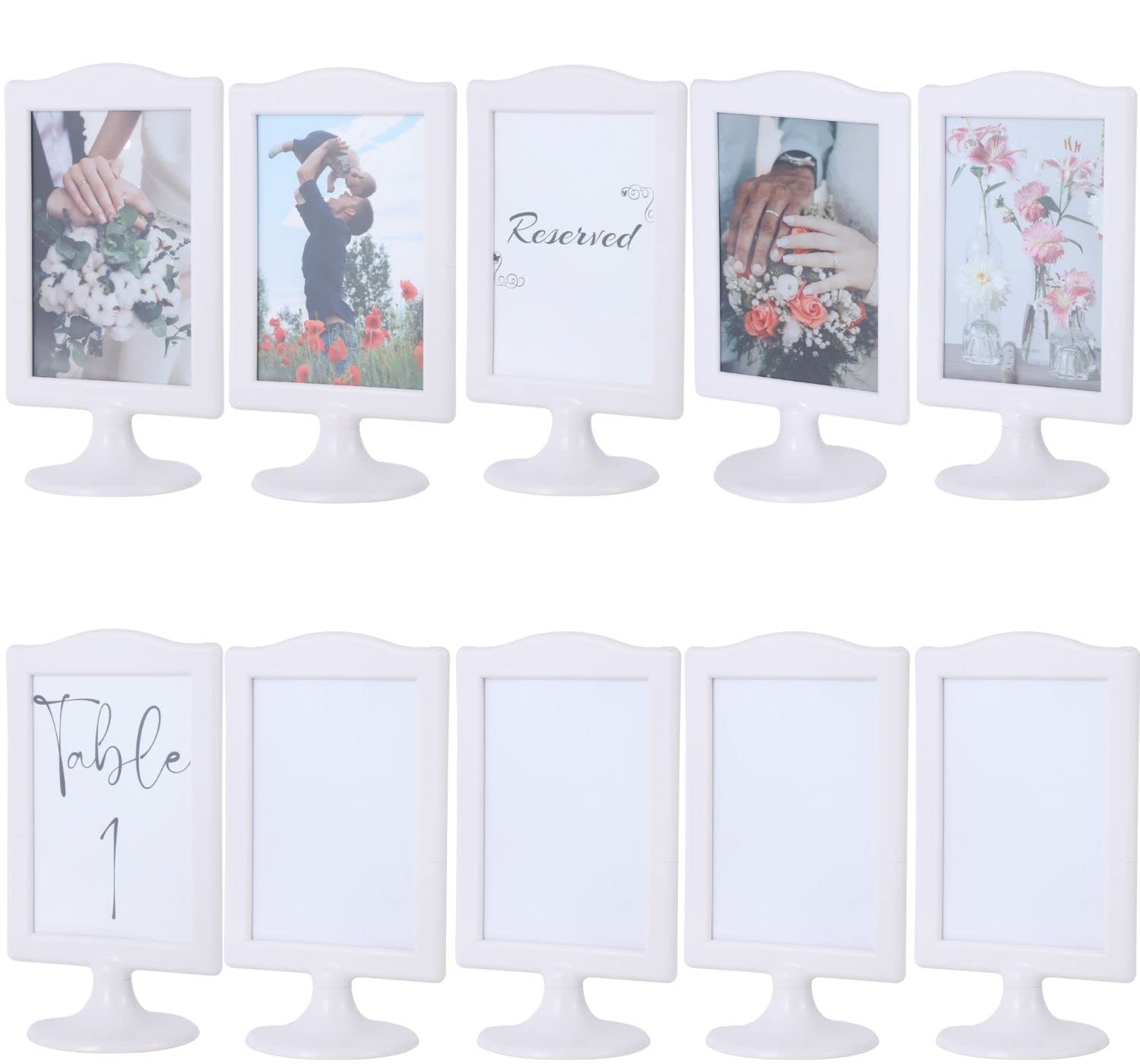 Photo 1 of Litpoetic 10 Pack Double Sided Standing Picture Frame 4x6 Plastic Photo Frame Bulk White Picture Display Holder Stand for Table Number, Menu, Wedding, Christmas