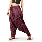 The Veshti Company Women's Printed Harem Pants - Boho Yoga Baggy Pants with Elastic Waist & Drawstring, Hippie Lounge Pants