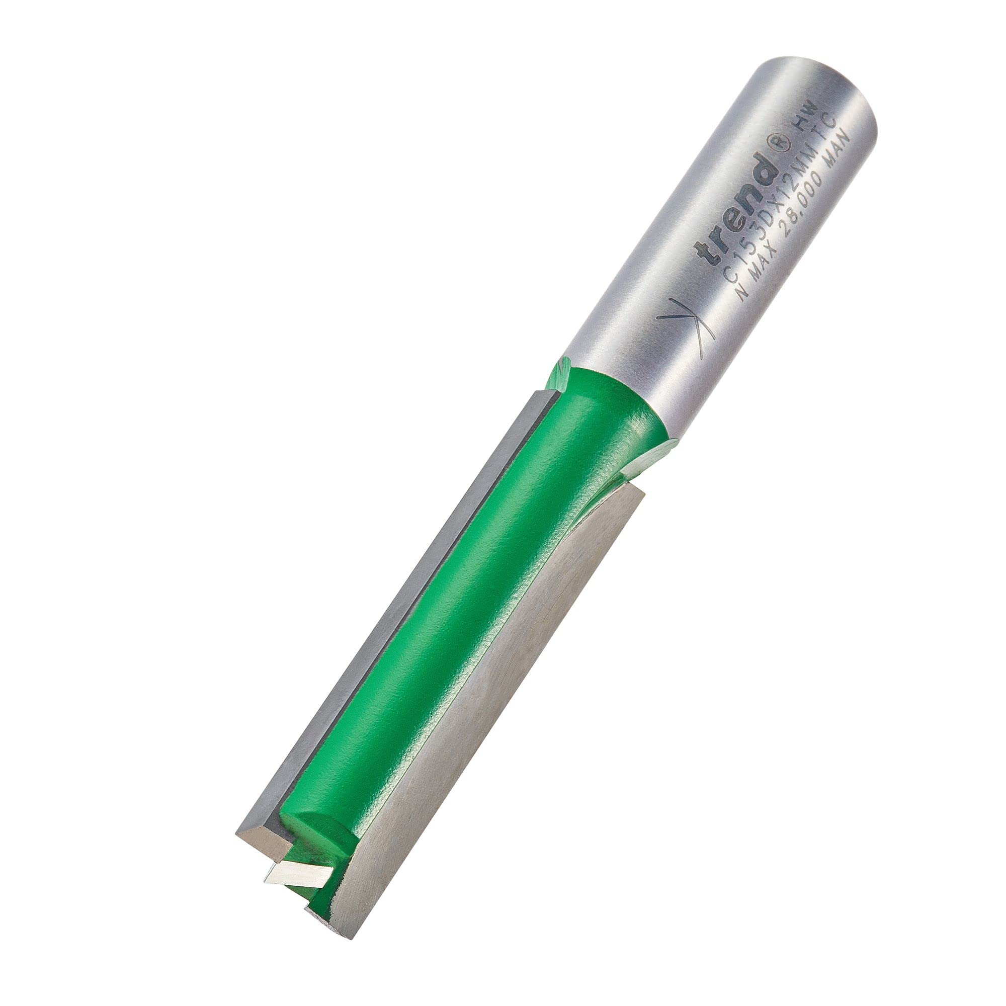 Trend CraftPro Straight Two Flute Router Cutter, 12mm Shank, 12.7mm Cut Diameter & 50mm Cut Length, Tungsten Carbide Tipped, C153DX12MMTC