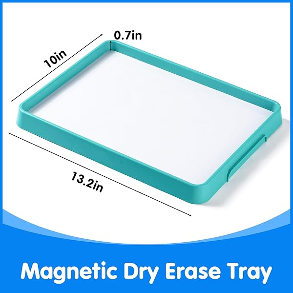 ODOORGAMES MAGNETIC TRAY WITH 95 MAGNETIC LETTERS & 36 ALPHABET FLASH CARDS – KIDS DRY ERASE BOARD, MAGNETIC BOARD FOR KIDS & CLASSROOM LEARNING TOOL (CYAN)