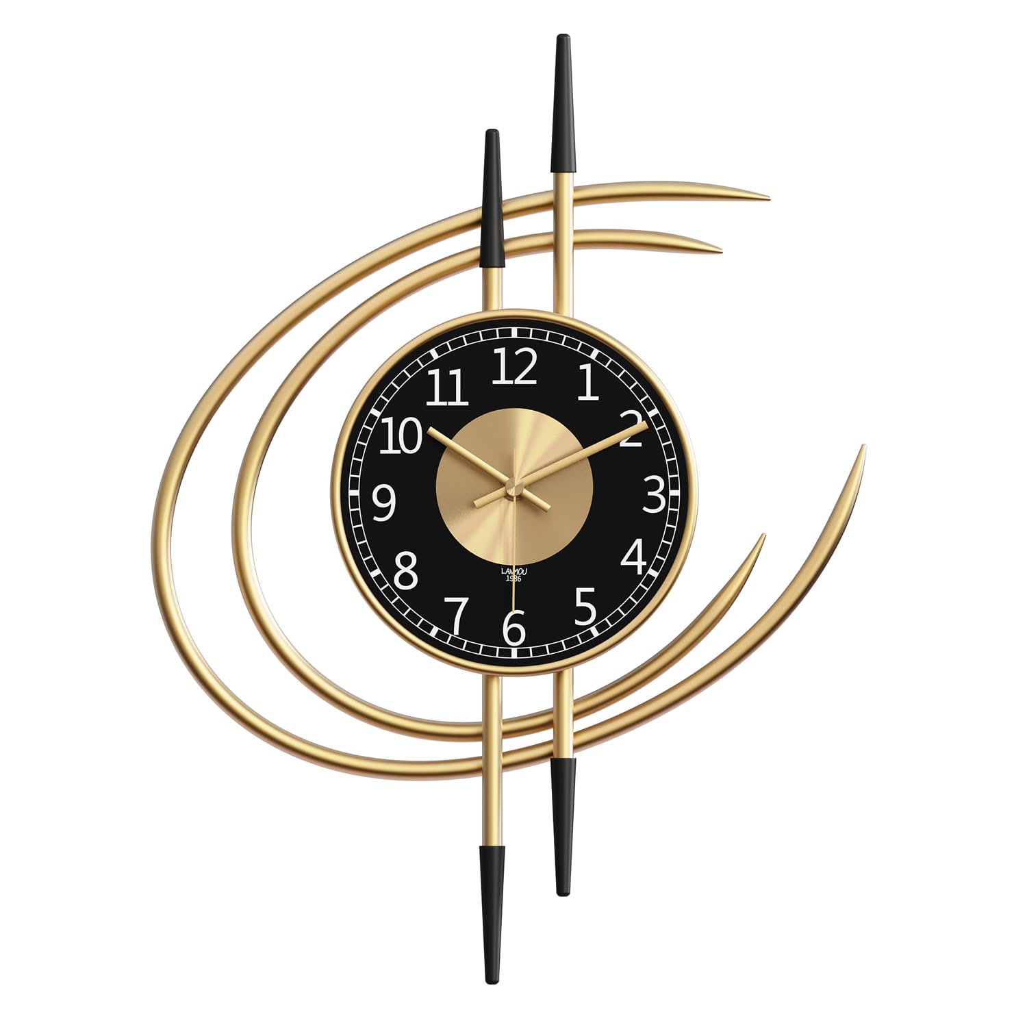 LANMOU Wanduhr Groß Modern 54cm, Gold Schwarz Metall wohnzimmeruhr Deko