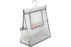 ALYER Clothpin Storage Bag with Hanger,Multipurpose Hanging Shower Basket Holder with a Large Opening (Gray Edge)