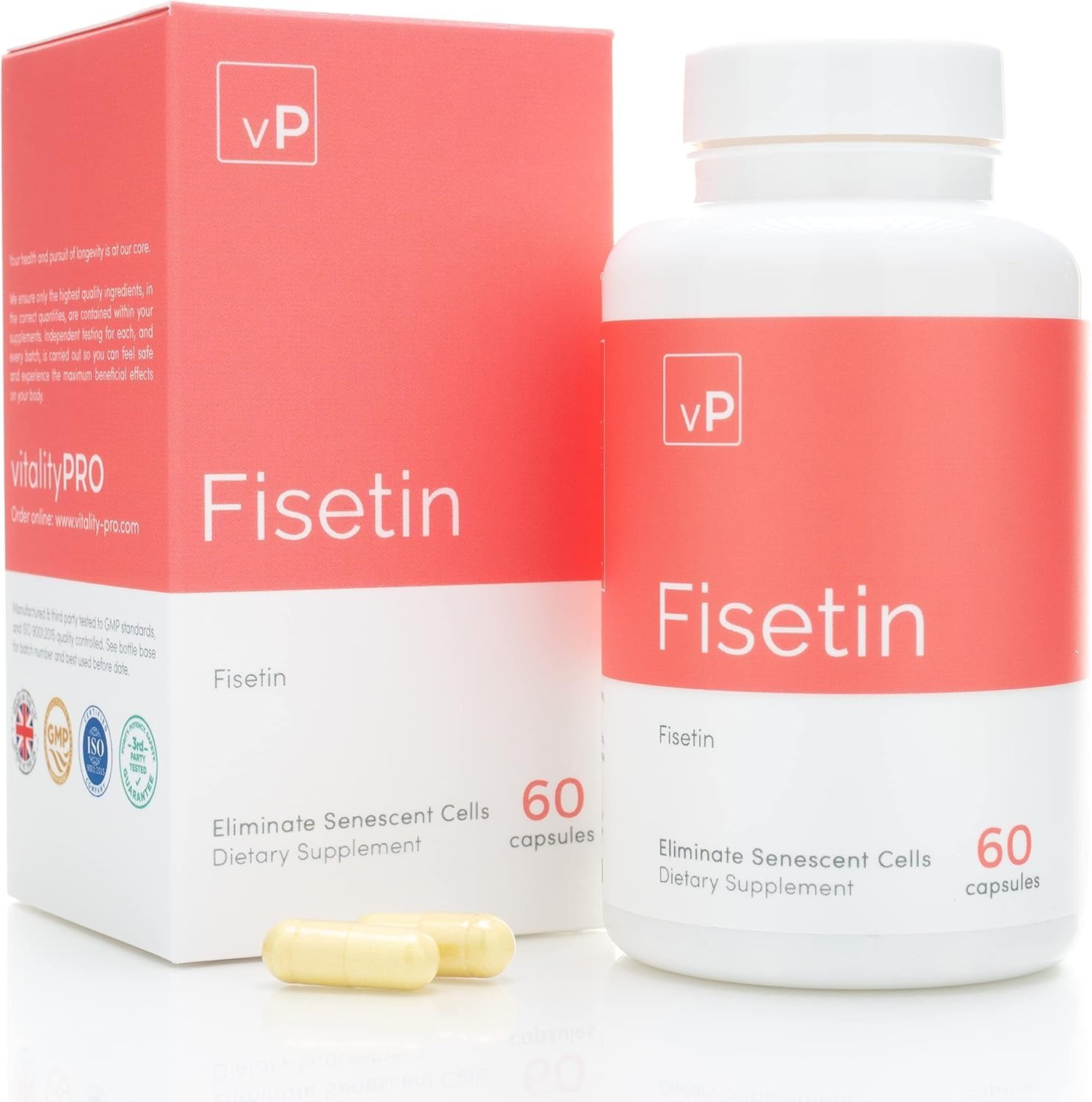 vP Vitality Pro Fisetin 100mg x 60 Capsules - Third Party Tested Over 98% Purity - Natural Fisetin Supplement - Vitality Pro