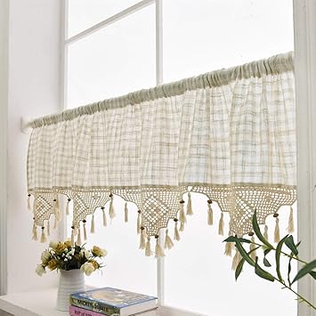 Linen Cafe Curtain European Rural Style Handmade Natural Cotton
