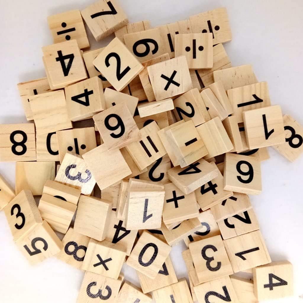 POFET Wooden Tiles Wood Number and Symbol Piece Replacement 100 Tiles Toys Crafts and Pre-school Kids Education Wedding Decor - Image 3