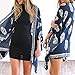 Women's Floral Kimono Cardigans Casual Tops Loose Blouse Boho Wrap (X-Large, Deep Blue)