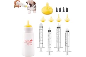Xuanda Kitten Bottle Feeding kit with Feeding Nipple and Syringe, Soft Silicone Nursing Pet Feeding Bottle, Ventilation Valve Resistant Tearing for Small Puppies, Kittens, Rabbit (L Nipple-Yellow)